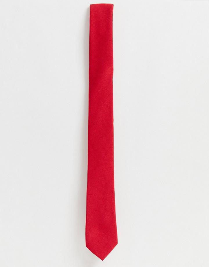 Asos Design Slim Fit Textured Tie In Red - Red