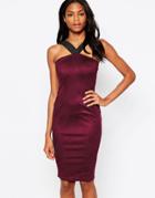 Ax Paris Suedette Midi Dress With Strap Detail - Plum