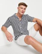 Only & Sons Short Sleeve Stripe Revere Shirt In Navy