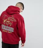 Crooked Tongues Hoodie With Pizza Print In Burgundy - Red