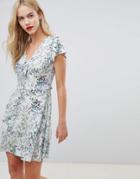 Oasis Tea Dress With Tie Detail In Floral Print - Multi
