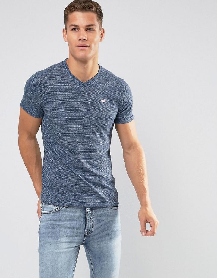 Hollister V-neck T-shirt Slim Fit Icon Logo In Navy Marl - Navy