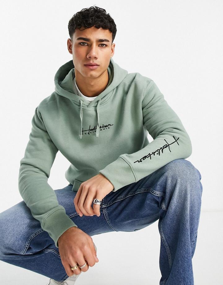 Hollister Hoodie In Green With Script Logo