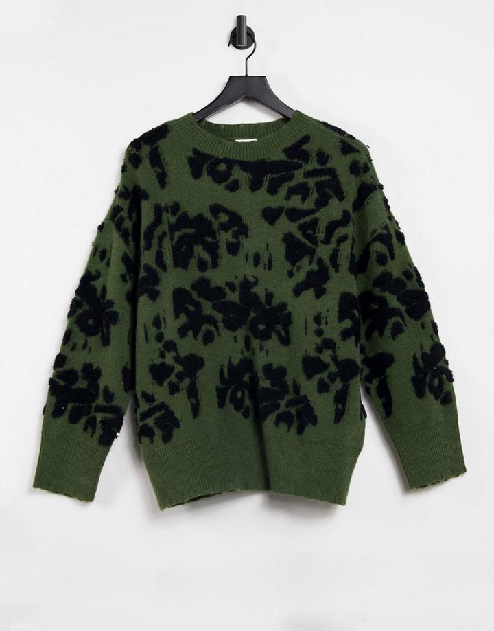 Vila Knited Sweater With In Black Abstract Flower Print-multi