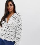 Asos Design Curve Top With Balloon Sleeve And Corset Waist In Mono Polka Dot - Multi