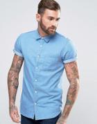 New Look Regular Fit Short Sleeve Denim Shirt In Mid Wash - Blue