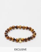 Reclaimed Vintage Inspired Skull Beaded Bracelet - Brown