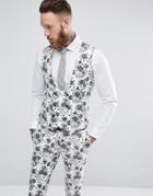 Noose & Monkey Super Skinny Wedding Vest In Jacqaurd - White