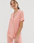Lindex Short Sleeve Pyjama Top In Coral-pink