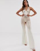 City Goddess Halterneckglitter Jumpsuit-gold