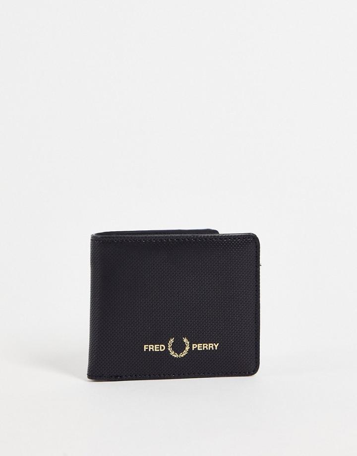Fred Perry Pique Textured Billfold Wallet In Black