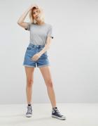 Asos Denim Mom Shorts In Midwash Blue - Blue