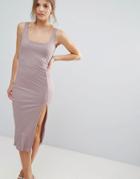 Missguided Purple Ribbed Split Scoop Neck Midi Dress - Pink