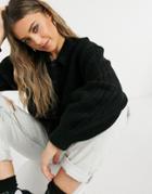 Asos Design Chunky Cardigan With Collar Detail In Black