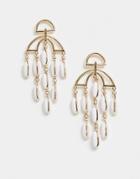 Asos Design Earrings With Cut Out Design And Resin Shell Strands In Gold - Gold