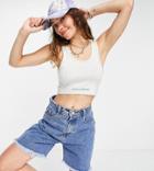 Collusion Crop Embroidered Tank In Blue Set-blues