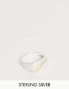 Asos Design Brushed Sterling Silver Signet Ring With 14k Gold Plate Contrast