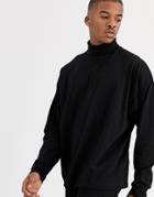 Asos Design Oversized Long Sleeve T-shirt With Roll Neck In Black
