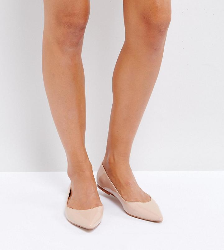 Asos Latch Wide Fit Pointed Ballet Flats - Beige