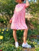 Urban Threads Smock Dress In Pink With Metallic Polka Dot