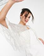 Asos Edition Embellished Fringe Cape In Ivory-white
