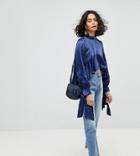 Reclaimed Vintage Inspired High Low Smock Top In Satin - Navy