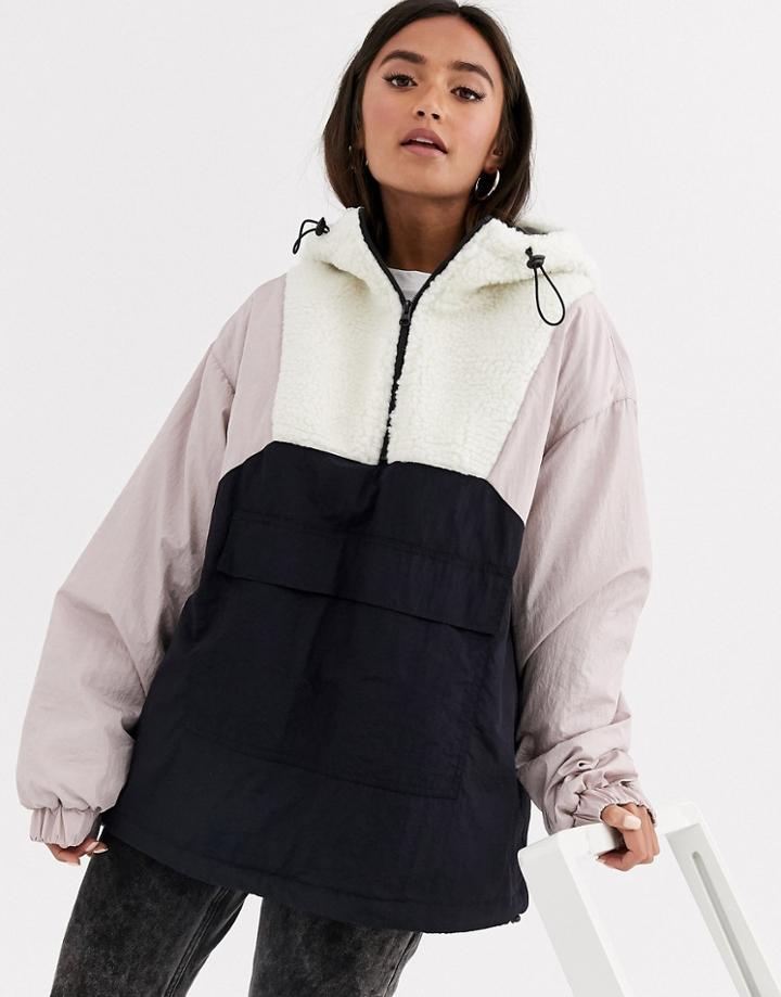 Asos Design Fleece Paneled Tech Jacket
