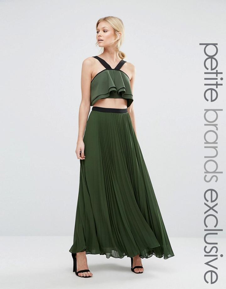 True Decadence Petite Pleated Maxi Skirt With Contrast Waistband - Green