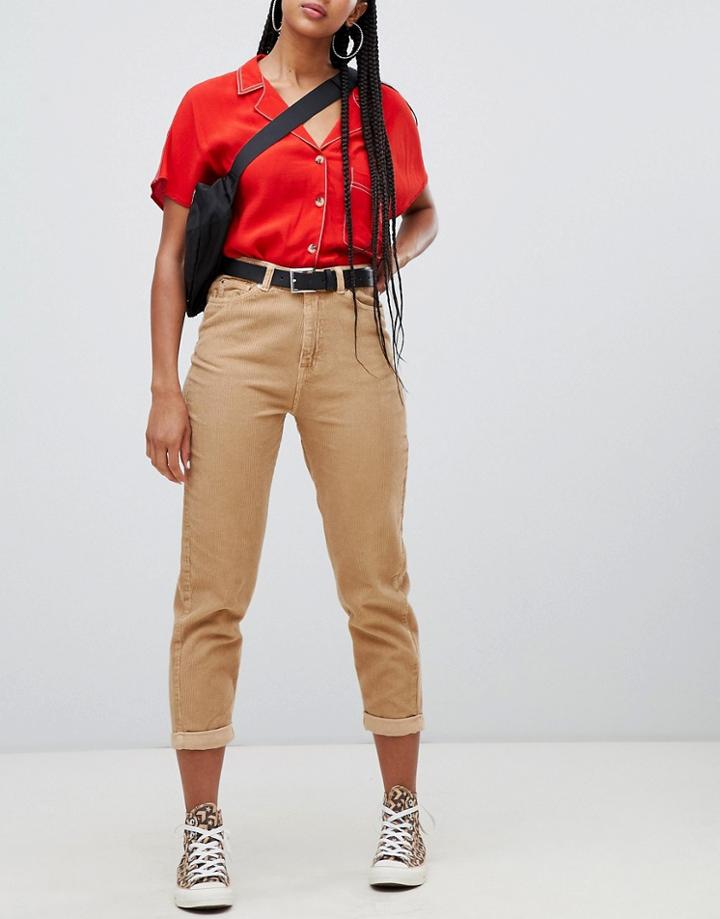 Bershka Cord Mom Jeans - Beige
