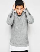 Asos Oversized Turtleneck Sweatshirt With Acid Wash & Zips - Gray