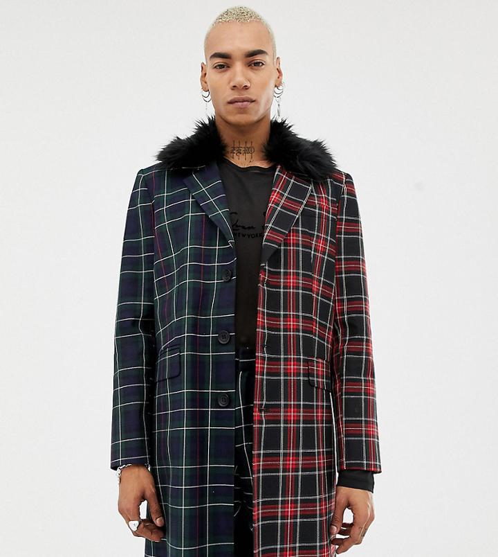Asos Design X Laquan Smith Longline Check Blazer With Detachable Fur Collar - Multi