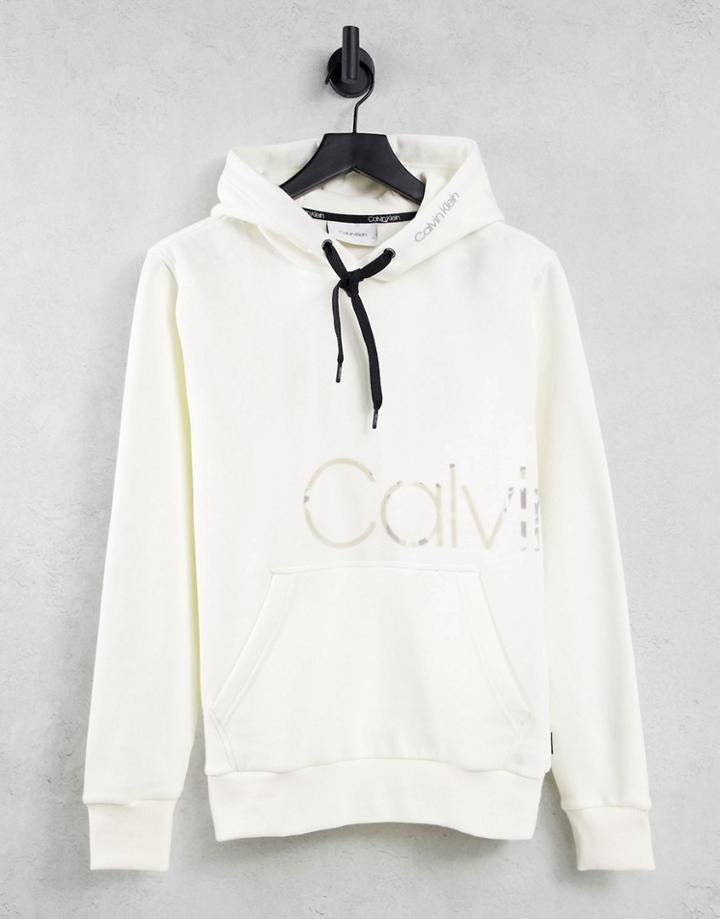 Calvin Klein Large Camouflage Logo Hoodie In Cream-white