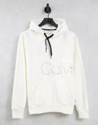 Calvin Klein Large Camouflage Logo Hoodie In Cream-white
