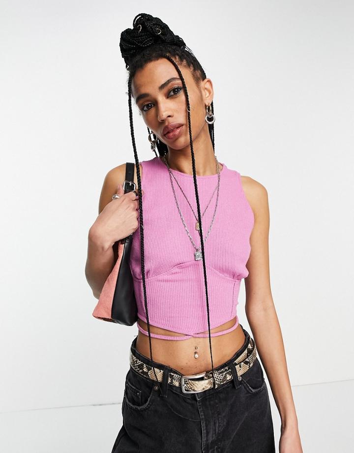 Bershka Bust Seam Crop Top With Wrap Around Detail In Lilac-purple