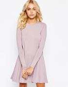 Asos Swing Dress With Long Sleeves And Seam Detail - Dusty Lilac