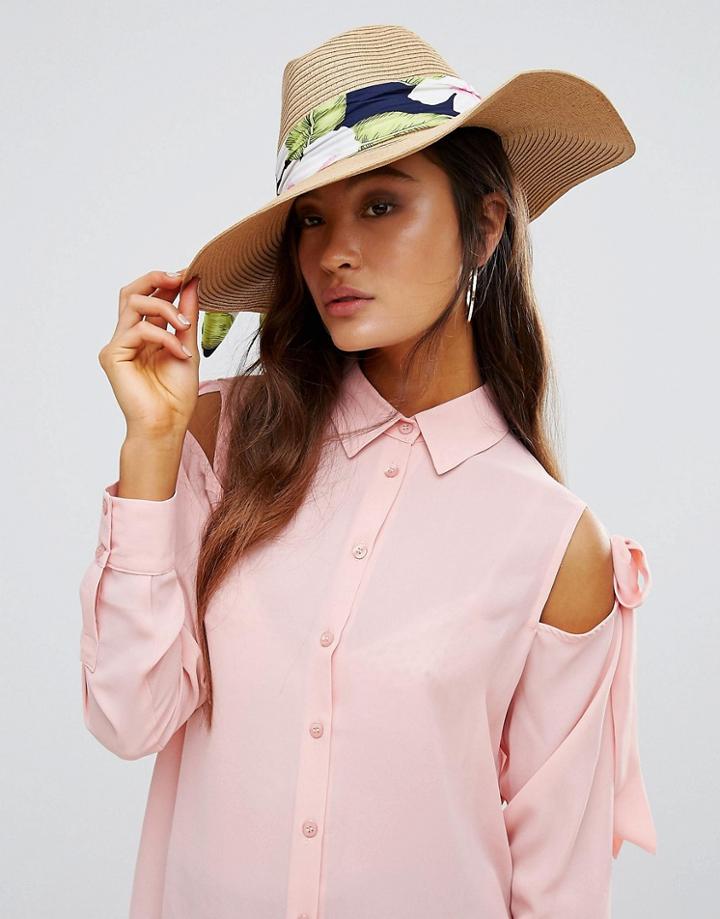 Genie By Eugenia Kim Willa Camel Straw Hat With Tropical Scarf Trim - Multi