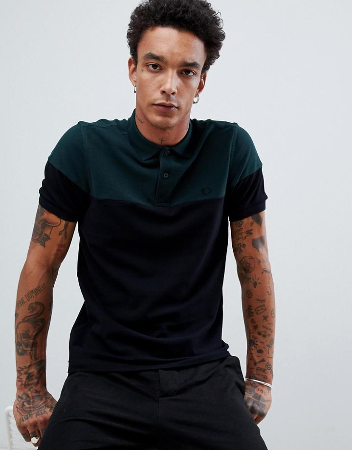 Fred Perry Paneled Pique Polo In Black/green - Black