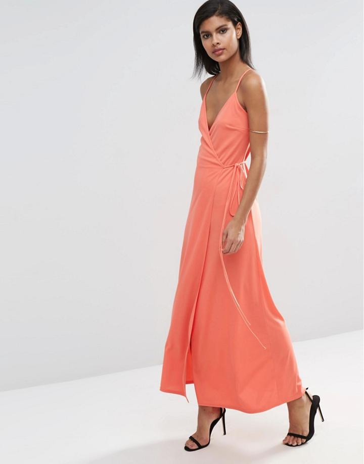 Asos Wrap Cami Maxi Dress - Coral