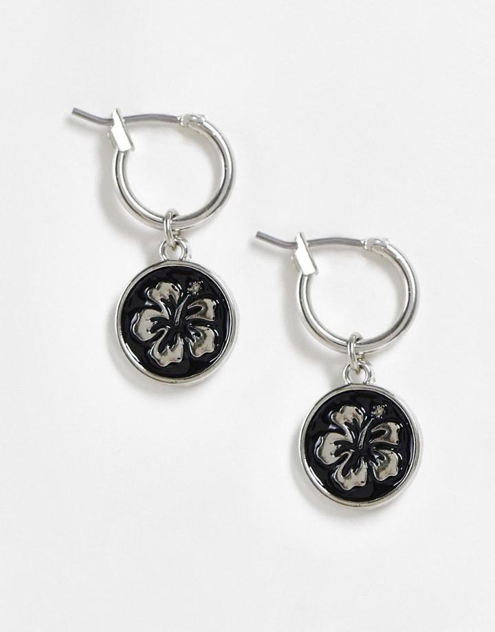 Reclaimed Vintage Inspired Hibiscus Coin Drop Earrings-silver