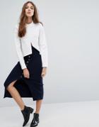 Vero Moda Button Front Midi Skirt - Navy