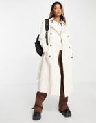 Object Cotton Midi Trench Coat In Ecru - Stone-neutral