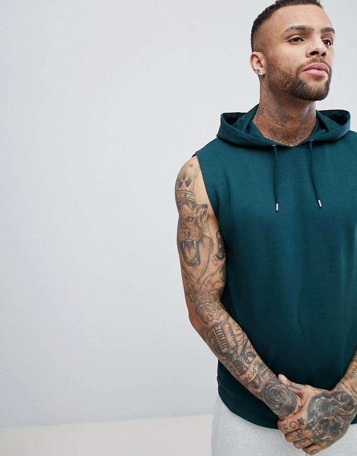 Asos Design Sleeveless Hoodie In Green - Green