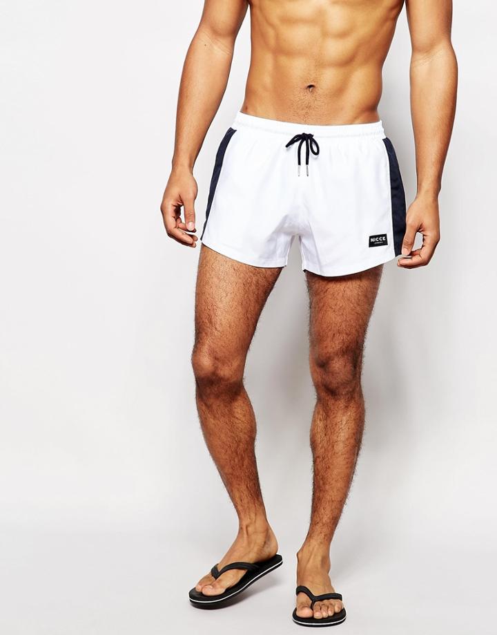 Nicce Paneled Retro Swim Short - White