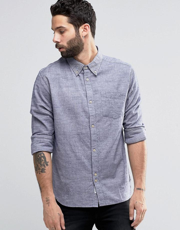 Bellfield Twin Stitch Chambray Shirt In Regular Fit - Blue