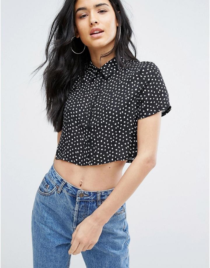 Daisy Street Spotted Crop Shirt - Black