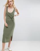 Asos Column Tank Dress With Crop Top Layer And Knot Detail - Green