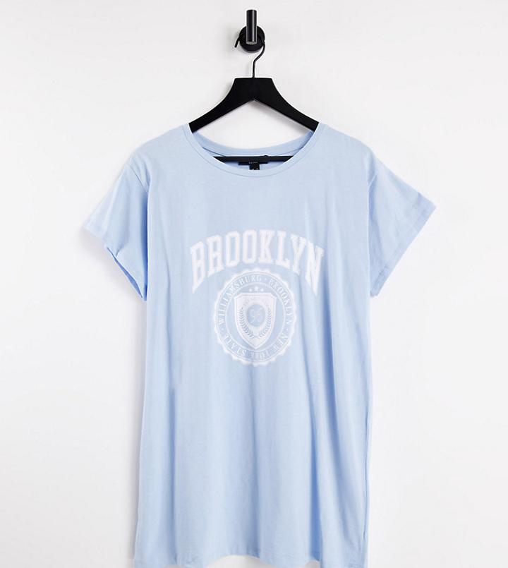 New Look Curve Brooklyn Boyfriend Tee In Light Blue