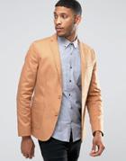 Asos Skinny Blazer In Washed Cotton In Camel - Brown