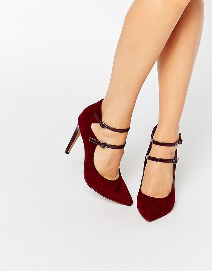 London Rebel Strappy Point Heeled Shoes - Red