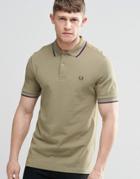 Fred Perry Polo Shirt With Twin Tip Slim Fit In Green - Green